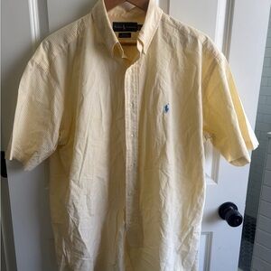 Polo Ralph Lauren size L Yellow Seersucker 100% cotton Men's Shirt. Effortless